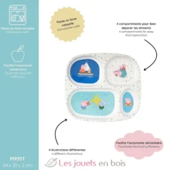 Assiette plateau à 4 compartiments Peppa Pig - blanche - Petit Jour