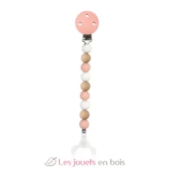 Attache tétine silicone rose blanc beige - Nattou