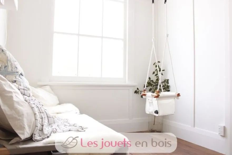 Balançoire pour bébé en bois et tissu Blanc - Solvej Swings
