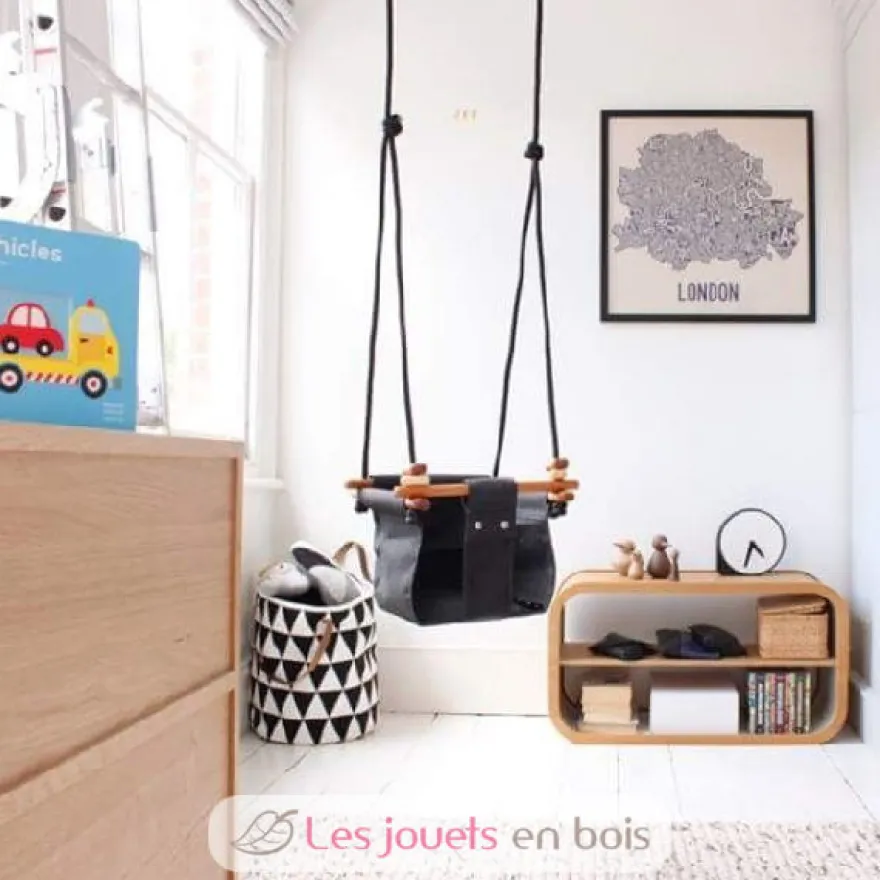 Balançoire pour bébé en bois et tissu Gris ardoise - Solvej Swings