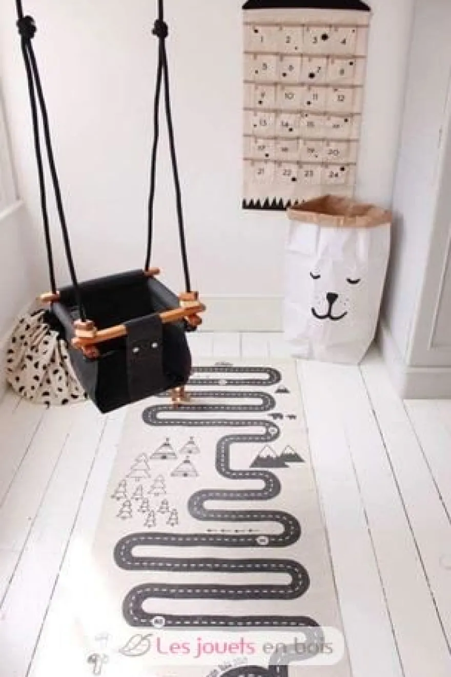 Balançoire pour bébé en bois et tissu Noir - Solvej Swings