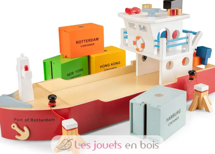 Bateau-container avec 4 containers - New Classic Toys
