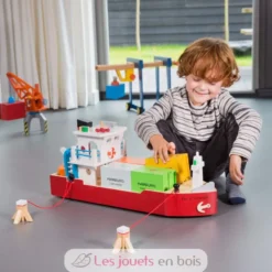 Bateau-container avec 4 containers - New Classic Toys