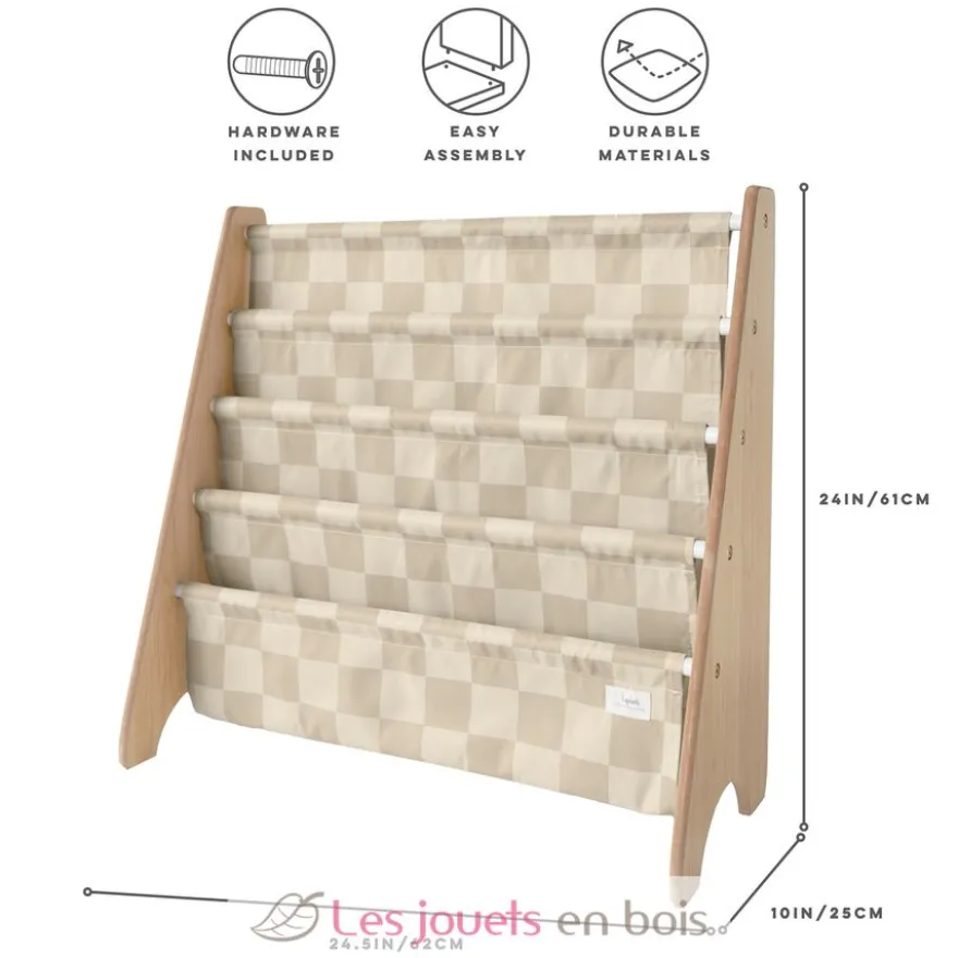 Bibliothèque livres reyclé damier beige - 3 Sprouts