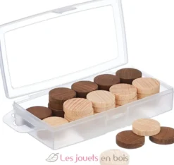 Boîte 40 pions dames en bois - Jeujura