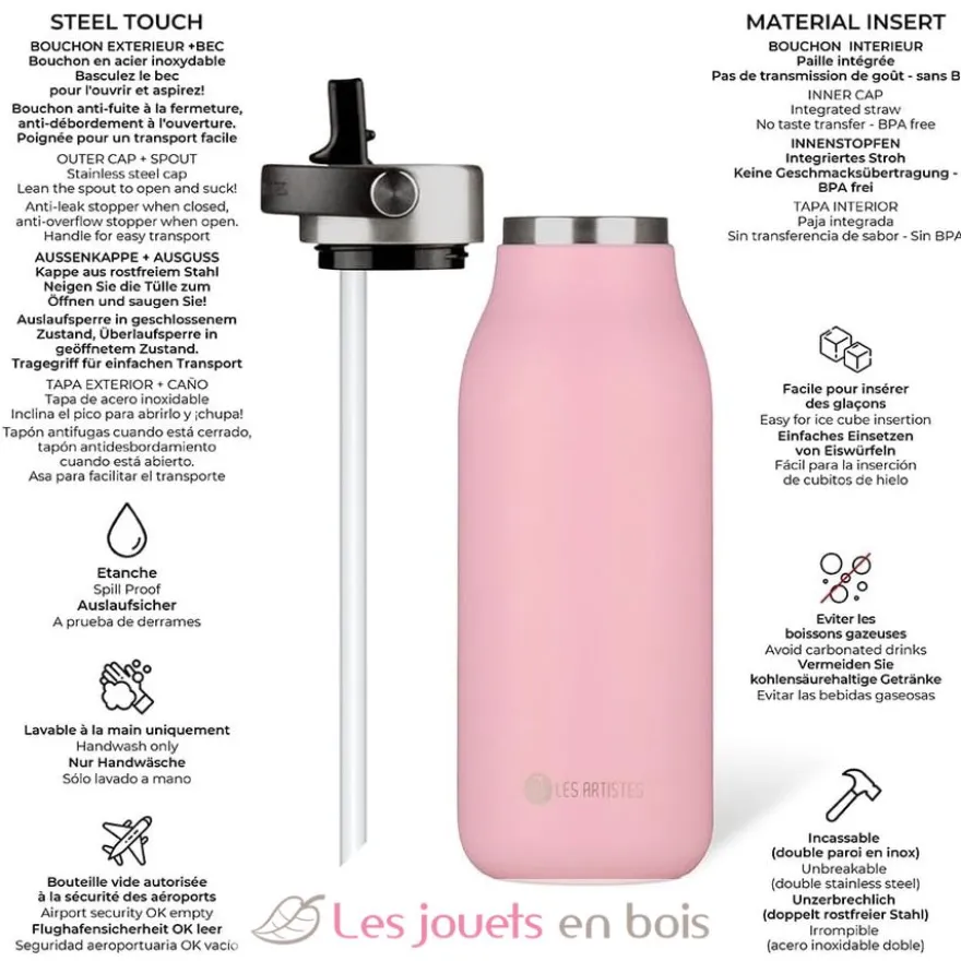 Bouteille isotherme 2.0 Magnolia rose 1L - Les Artistes Paris