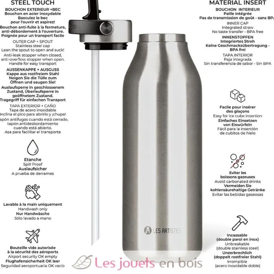 Bouteille isotherme 2.0 Pearl argent 1,5L - Les Artistes Paris