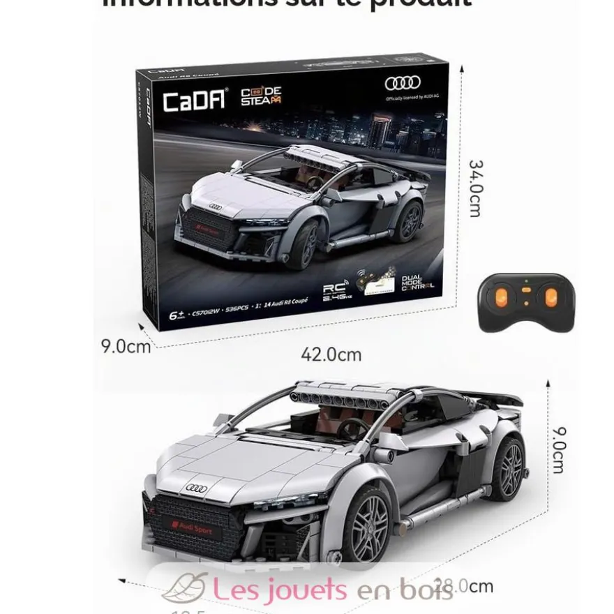 CaDA Bricks - Voiture de sport RC Audi R8 Coupé 536 pièces - Dès 6 ans