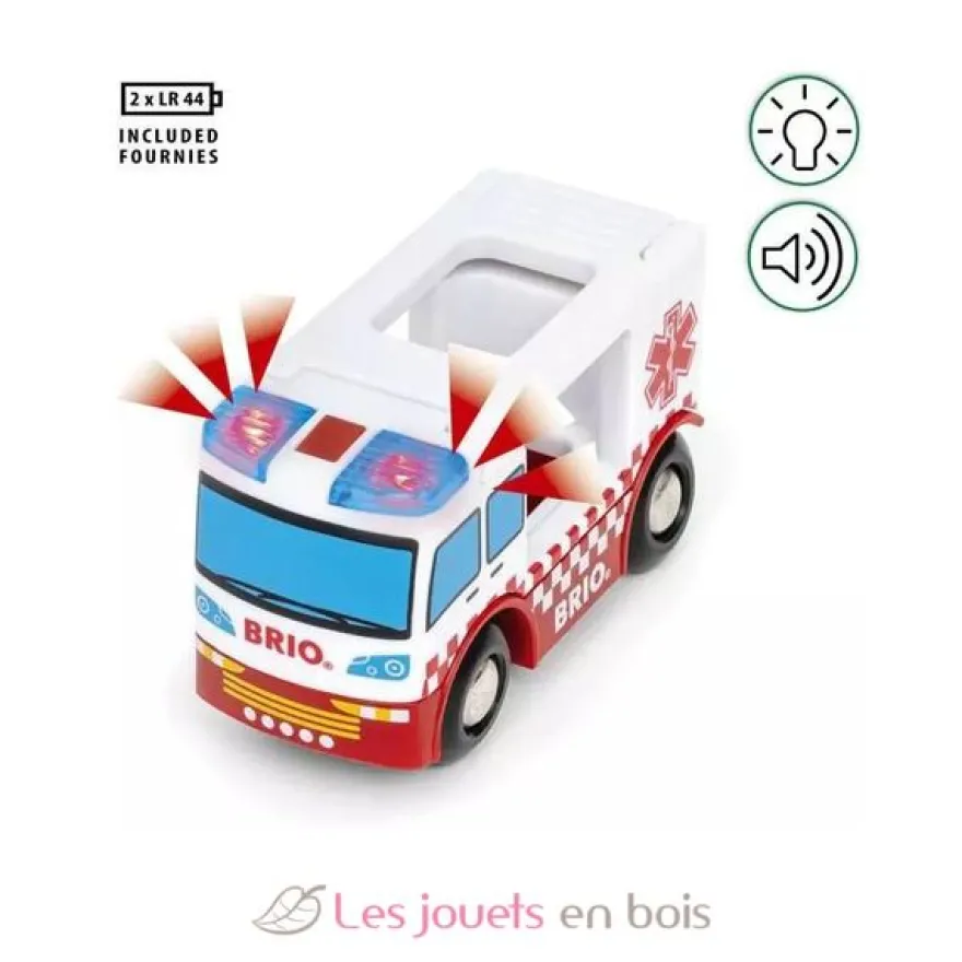 Camion Ambulance - Son et Lumière rouge et blanc Brio