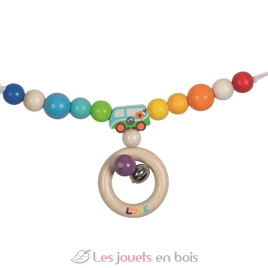 Chaîne poussette van arc-en-ciel en bois coloré - Goki