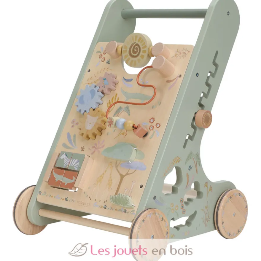 Chariot de marche en bois Safari Friends vert - Little Dutch