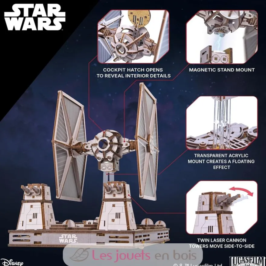 Chasseur TIE Star Wars - Puzzle 3D mécanique en bois - Ugears