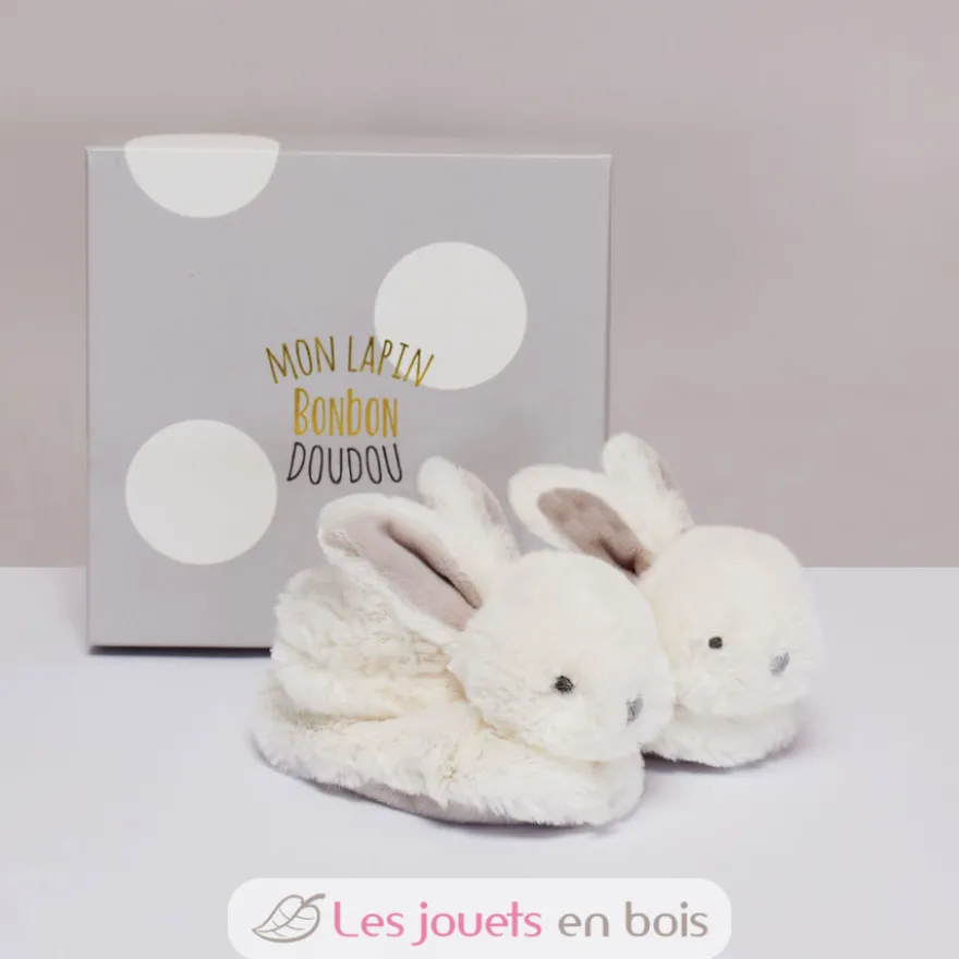 Chaussons Lapin Bonbon taupe 0-6 mois - Doudou et Compagnie