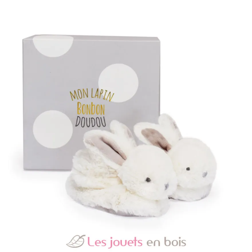 Chaussons Lapin Bonbon taupe 0-6 mois - Doudou et Compagnie
