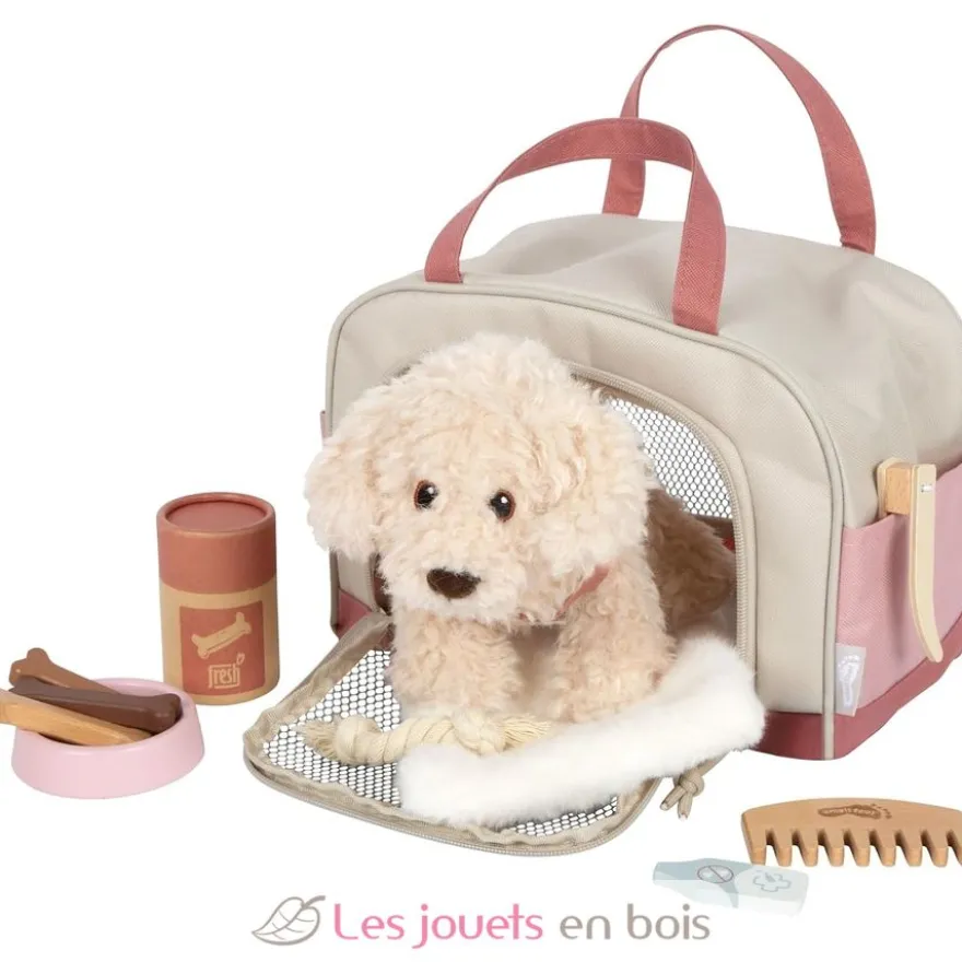 Chien avec sac de transport rose et kit de soins - Small foot