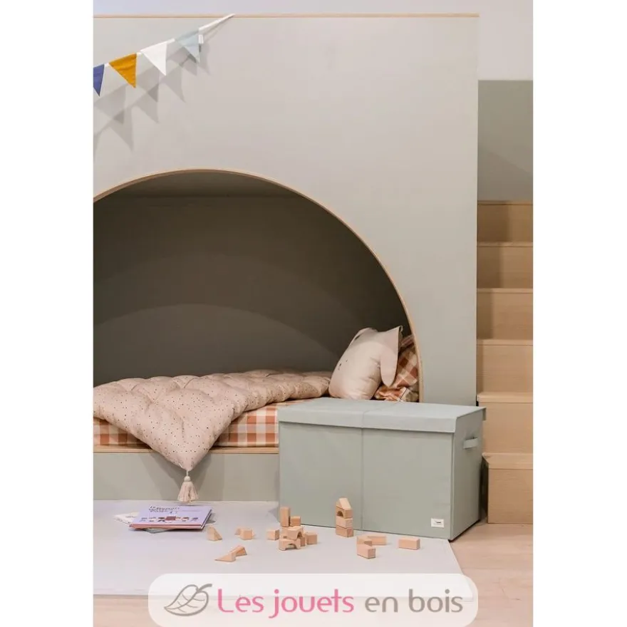 Coffre à jouets en tissu recyclé uni vert - 3 Sprouts