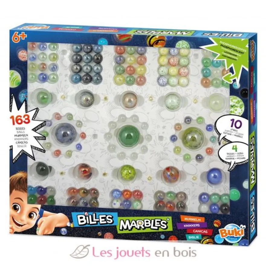 Coffret 163 billes en verre multicolores - Buki