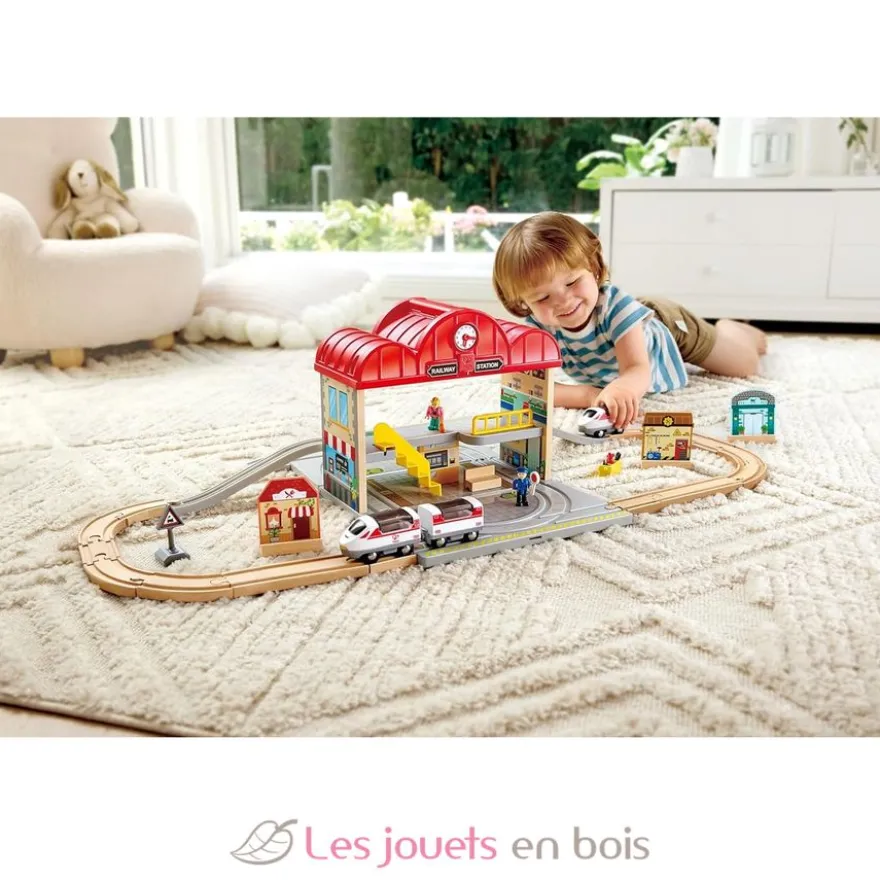 Coffret circuit de train portable - Bois et plastique - Hape