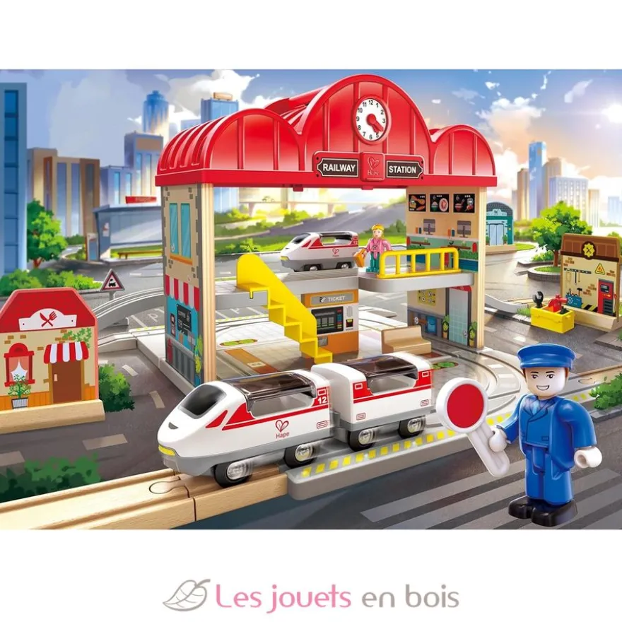 Coffret circuit de train portable - Bois et plastique - Hape