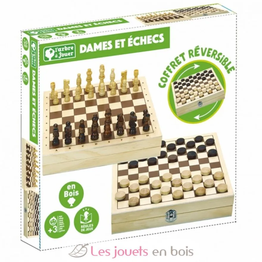 Coffret jeu de dames et d'échecs - Jeujura