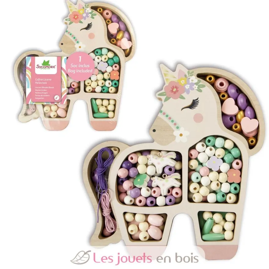 Coffret licorne perles en bois - Dès 4 ans - Sycomore