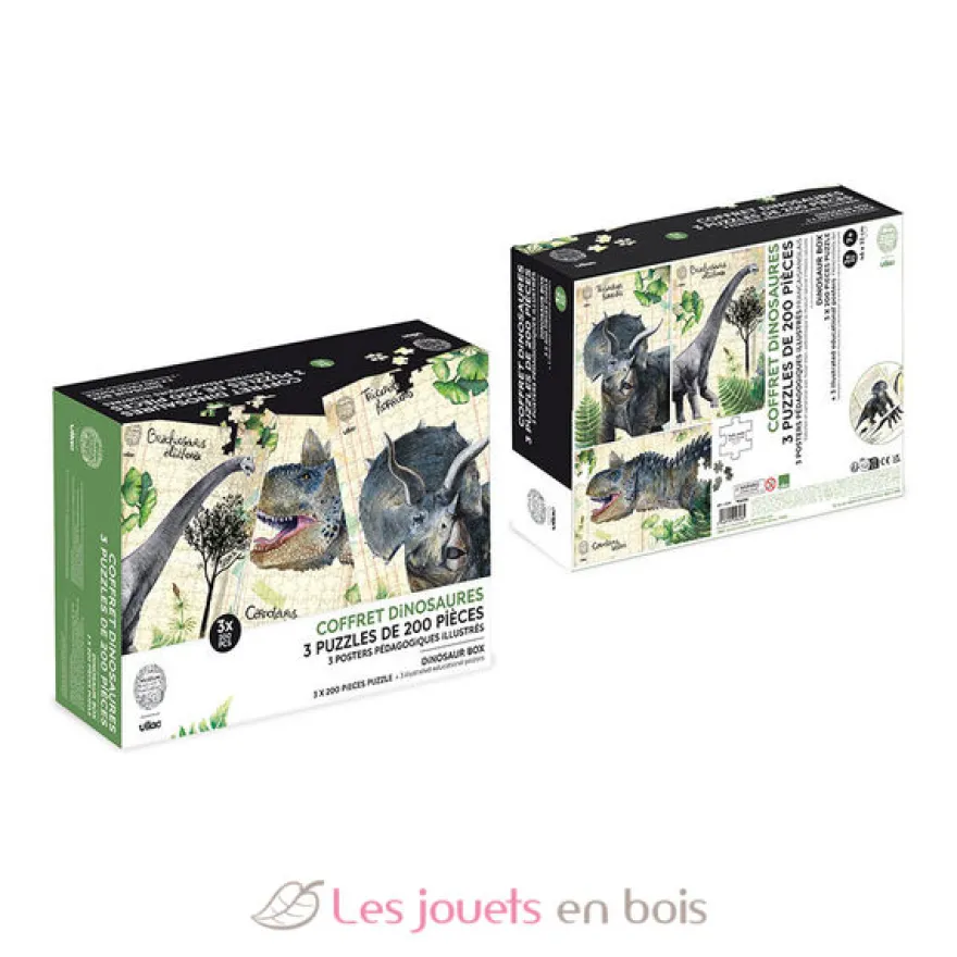 Coffret 3 puzzles dinosaures et posters - Vilac