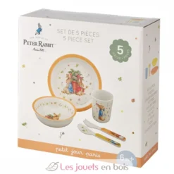 Coffret vaisselle en mélamine 5 pièces Pierre Lapin abricot - Petit Jour