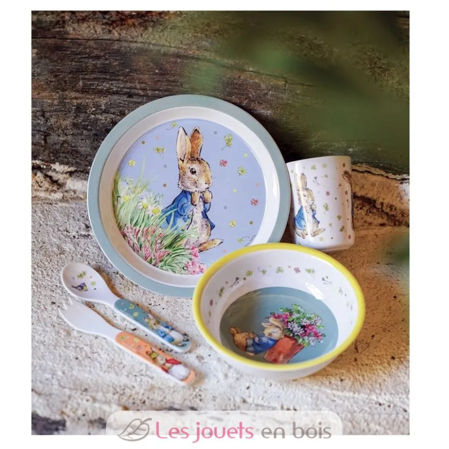 Coffret vaisselle en mélamine 5 pièces Pierre Lapin vert - Petit Jour