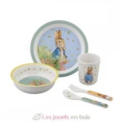 Coffret vaisselle en mélamine 5 pièces Pierre Lapin vert - Petit Jour