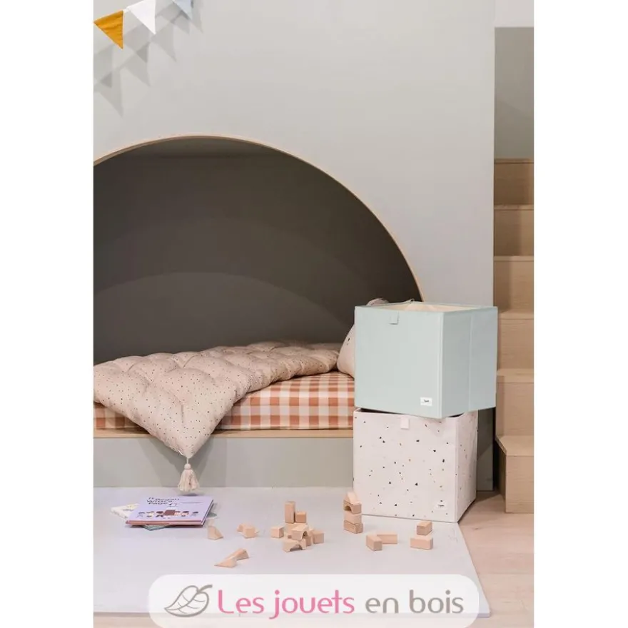 Cube de rangement recyclé uni vert - 3 Sprouts