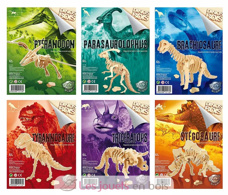 6 dinosaures en bois à assembler - Buki France
