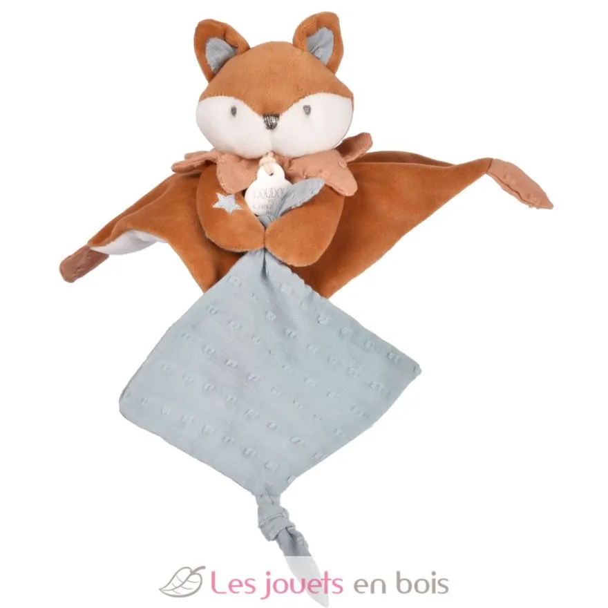 Doudou attache sucette Renard Timo bleu 20 cm - Doudou et Compagnie