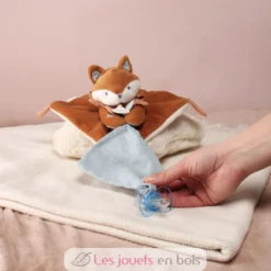 Doudou attache sucette Renard Timo bleu 20 cm - Doudou et Compagnie