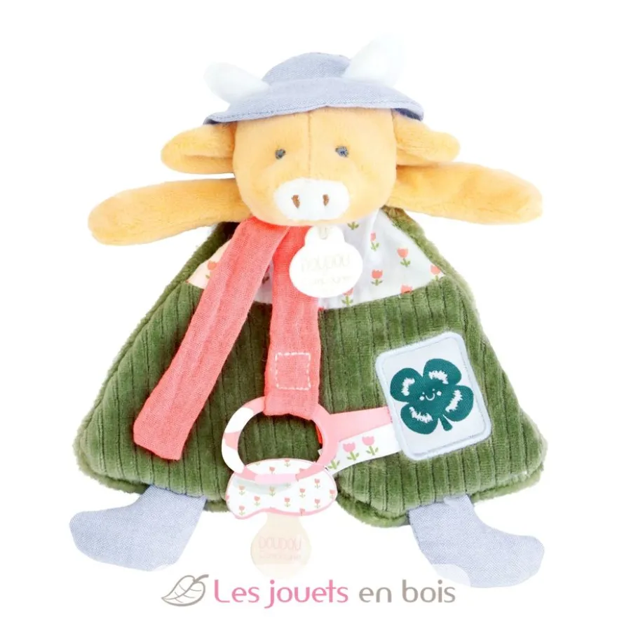 Doudou attache-sucette Vache Aneth vert 19 cm - Doudou et Compagnie