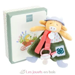Doudou attache-sucette Vache Aneth vert 19 cm - Doudou et Compagnie