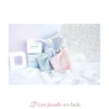 Doudou Lapin Mouchoir bleu boite Fleur - Doudou et Compagnie