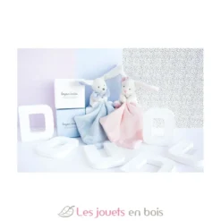 Doudou Lapin Mouchoir rose boite Fleur - Doudou et Compagnie
