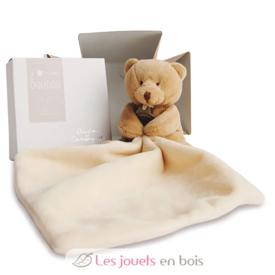 Doudou Ours Mouchoir boite Fleur - Doudou et Compagnie
