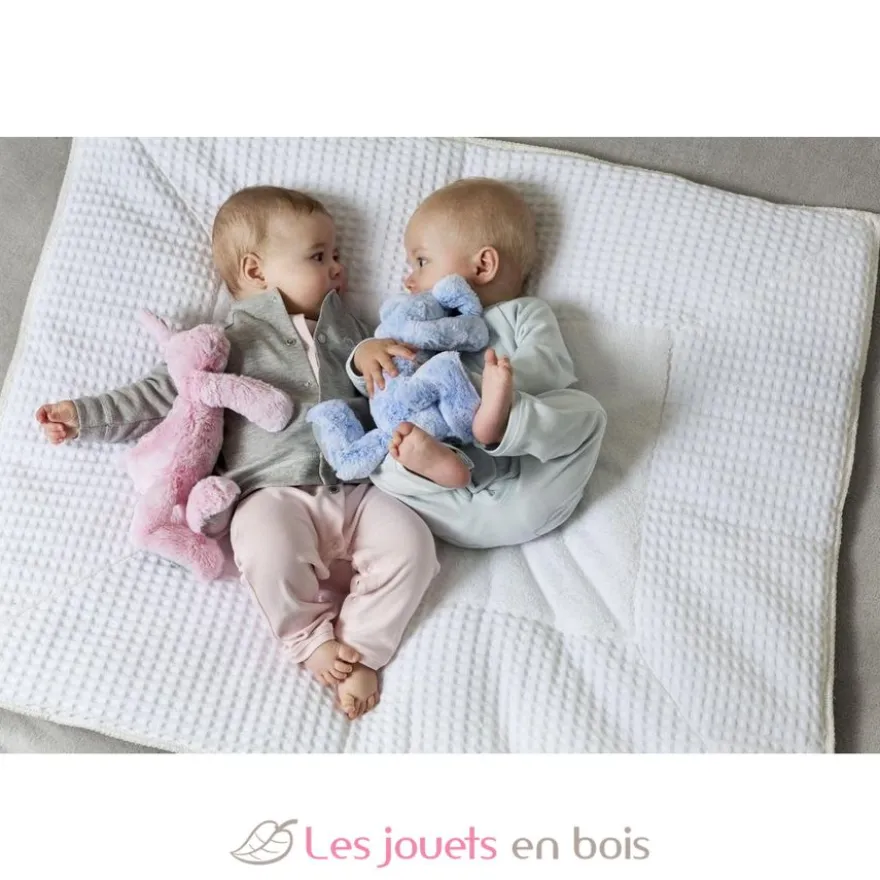 Doudou peluche lapin bleu 26 cm rose - Happy Horse