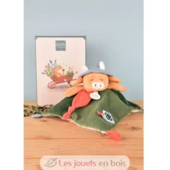 Doudou plat Aneth la vache vert 27 cm - Doudou et Compagnie