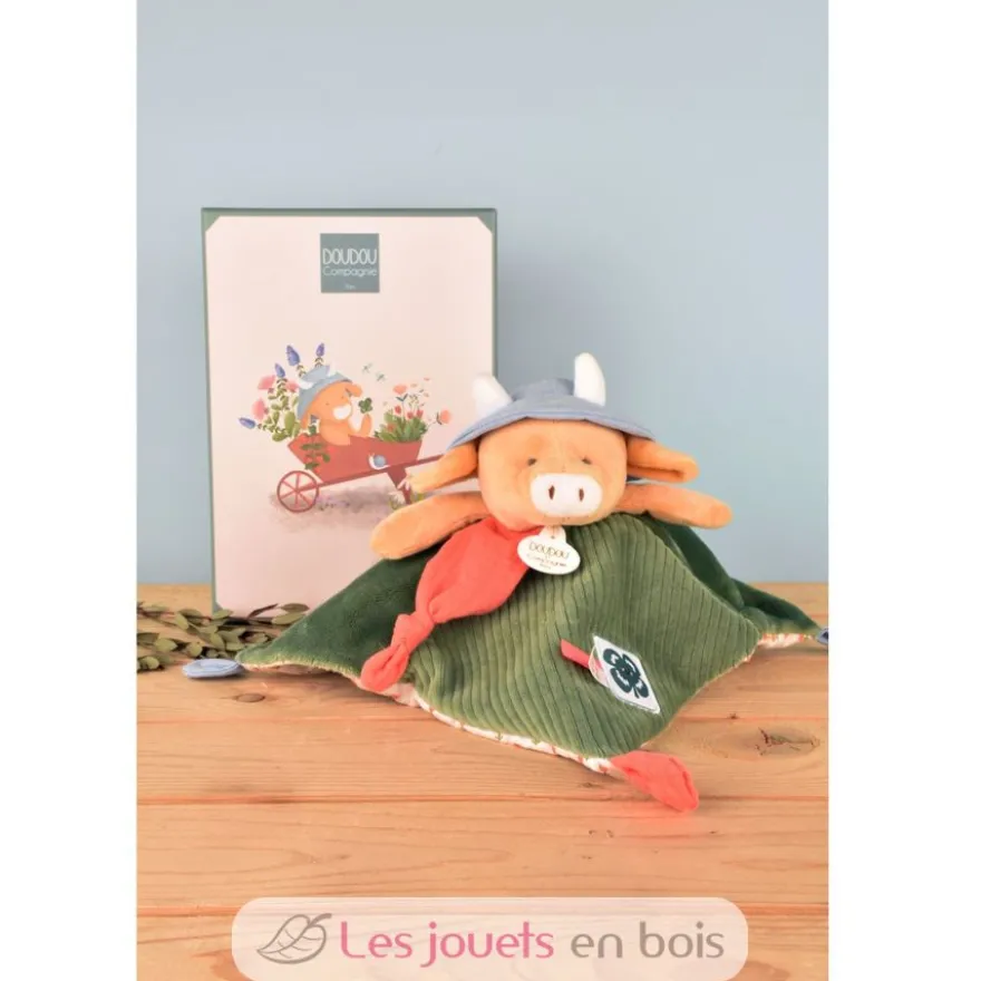 Doudou plat Aneth la vache vert 27 cm - Doudou et Compagnie