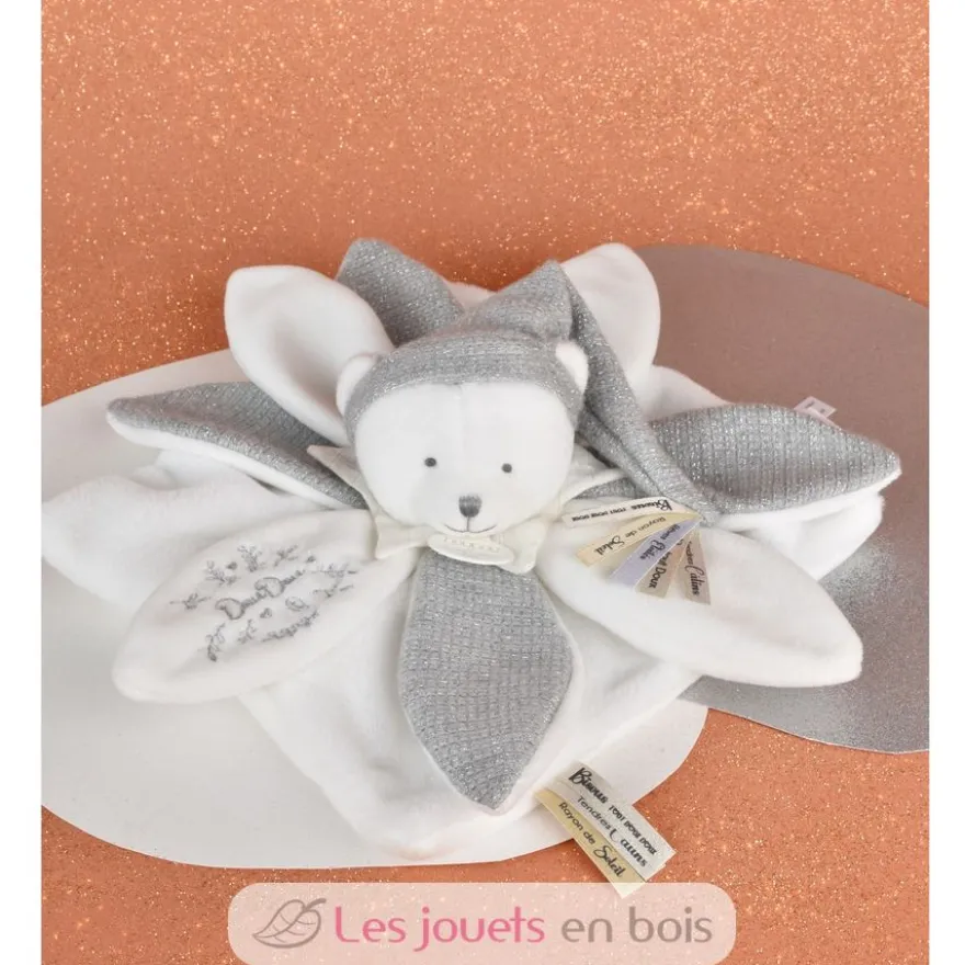 Doudou plat pétales Ours Gris 25 cm - Doudou et Compagnie