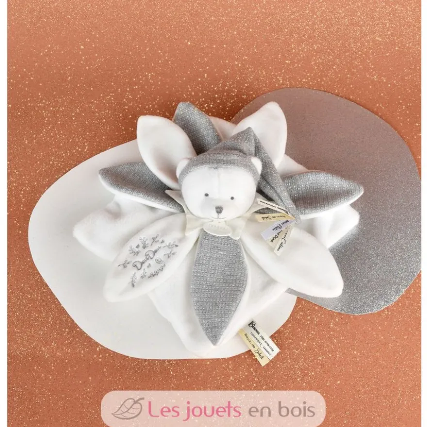 Doudou plat pétales Ours Gris 25 cm - Doudou et Compagnie