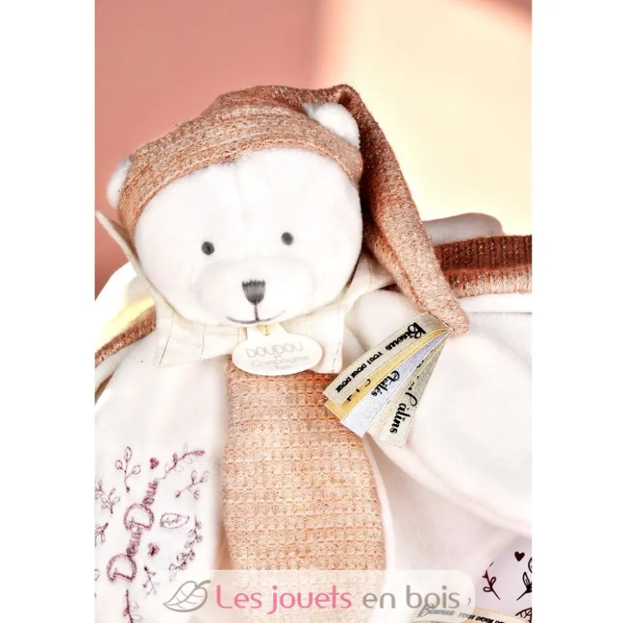 Doudou plat pétales Ours Rose 25 cm - Doudou et Compagnie