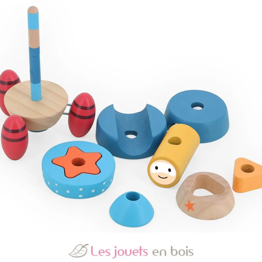 Empilable surprise Fusée en bois bleue - Vilac
