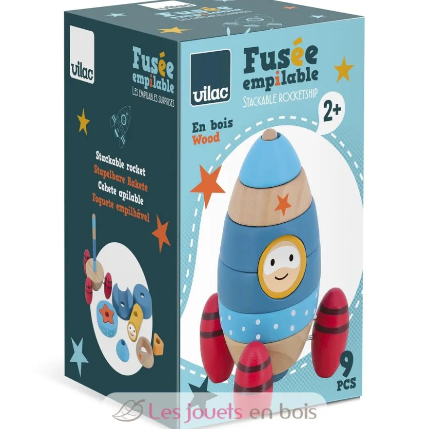 Empilable surprise Fusée en bois bleue - Vilac