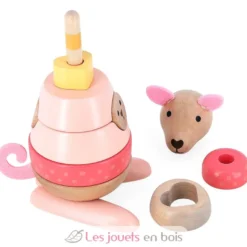 Empilable surprise Kangourou en bois rose - Vilac