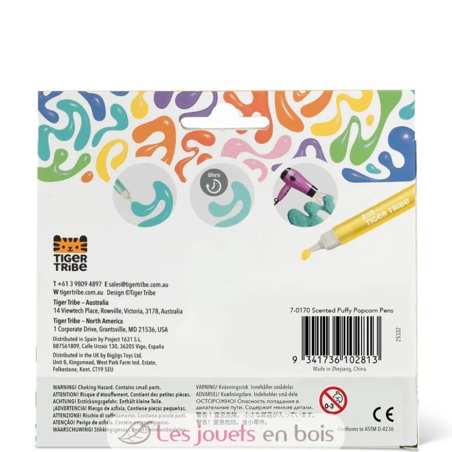Feutres effet popcorn en relief - 8 couleurs - Tiger Tribe