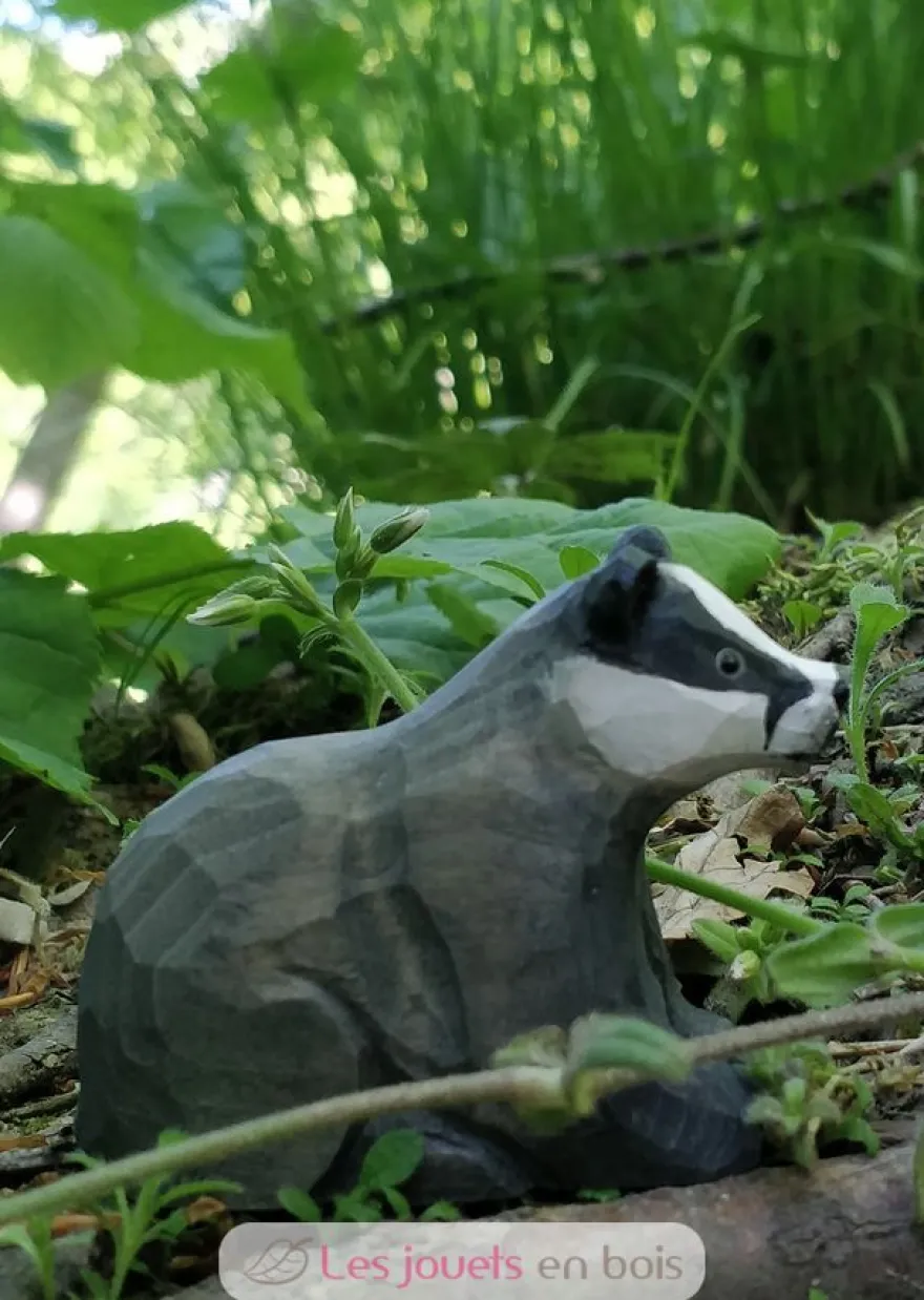 Figurine blaireau en bois noir et blanc - Wudimals