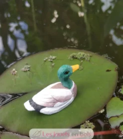 Figurine canard colvert en bois marron et vert - Wudimals